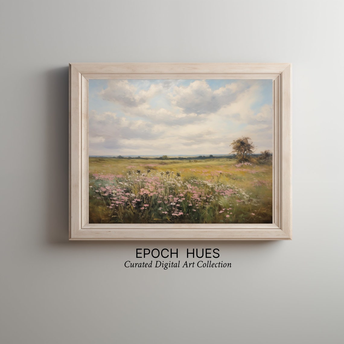 Wildflower Meadow Under Dramatic Cloudy Sky Landscape Poster