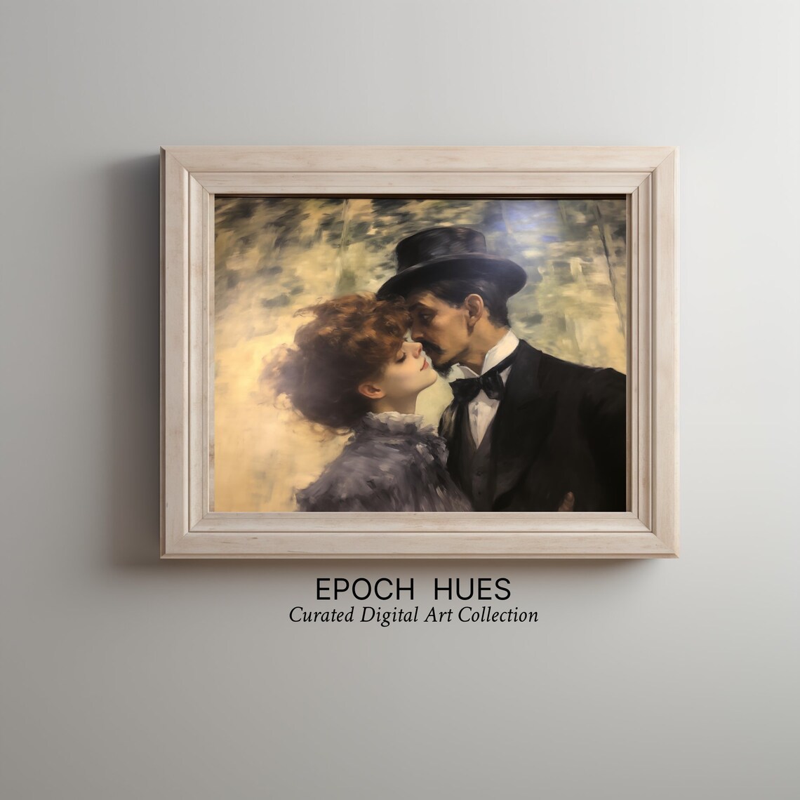 Romantic Vintage Couple Embrace Classic Oil Painting Style Poster - Image 2