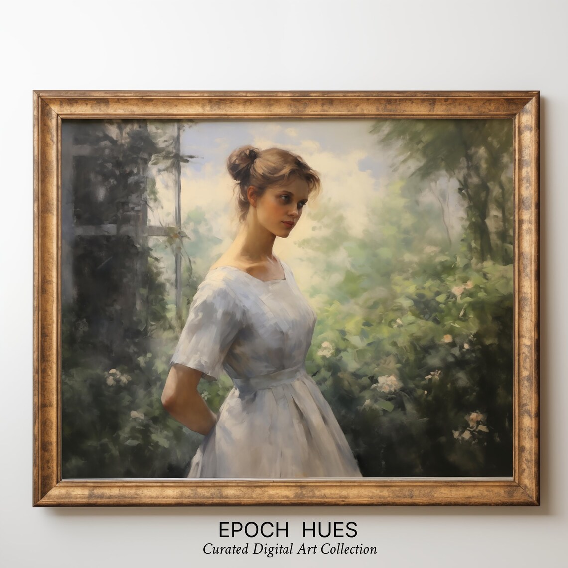 Young Woman In A White Dress Garden Portrait Soft Classic Poster - Image 3