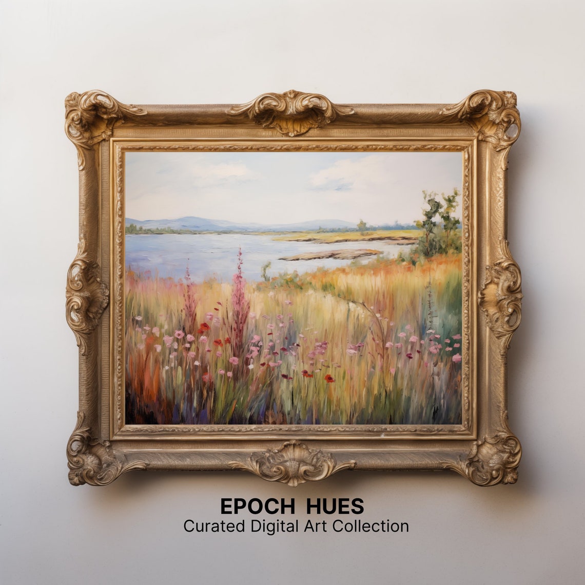 Wildflower Meadow By A River Impressionist Landscape Art Poster - Image 2