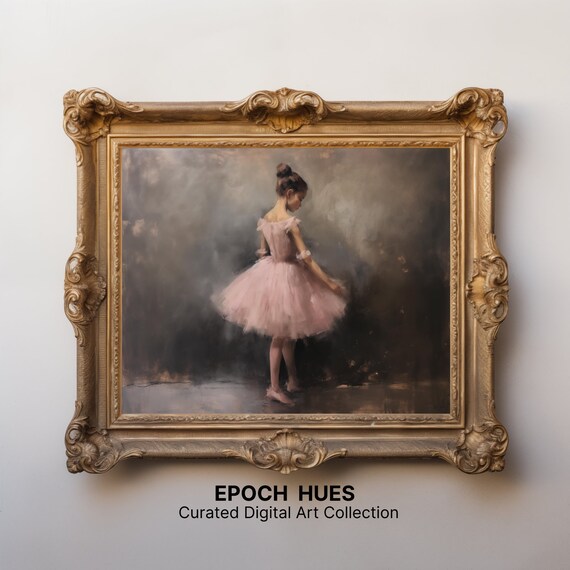 Young Ballerina in Pink Tutu on Dark Stage Ballet Art Poster