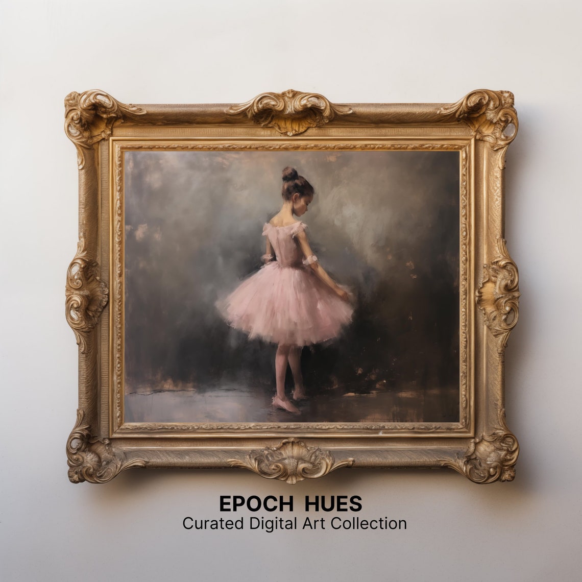 Young Ballerina in Pink Tutu on Dark Stage Ballet Art Poster