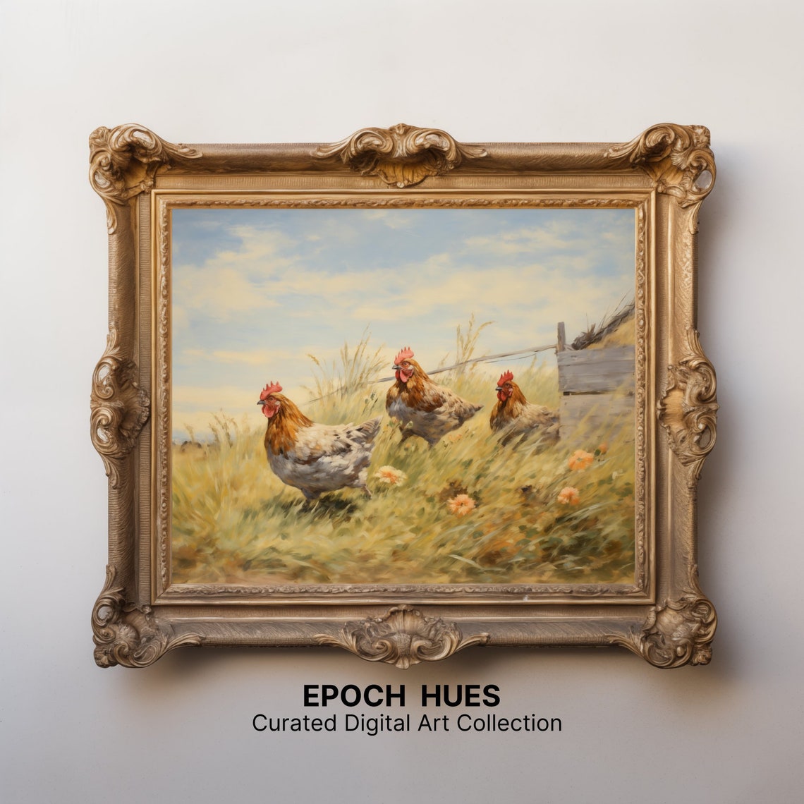 Three Hens Running through Golden Wheat Field Country Poster - Image 2