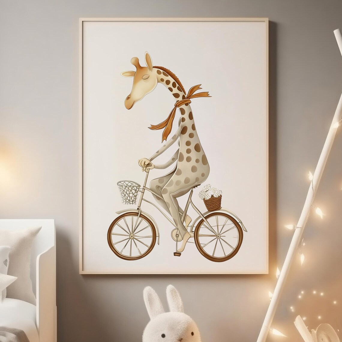 Giraffe Riding A Bicycle Cute Nursery Kids Animal Wall Decor Poster
