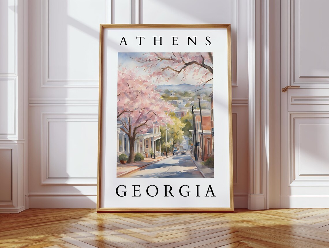 Athens Georgia Watercolor Historic Street, Travel Poster