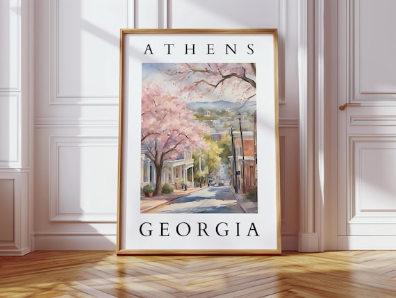 Athens Georgia Watercolor Historic Street, Travel Poster