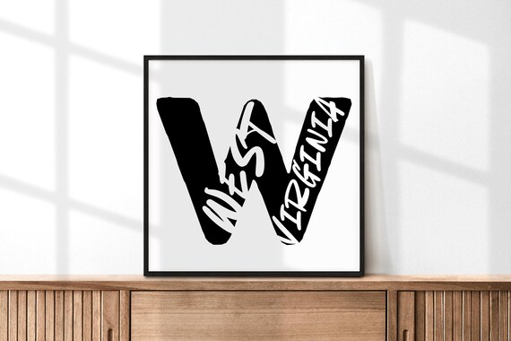 West Virginia State Big Letter W Black White Minimalist Typography Print