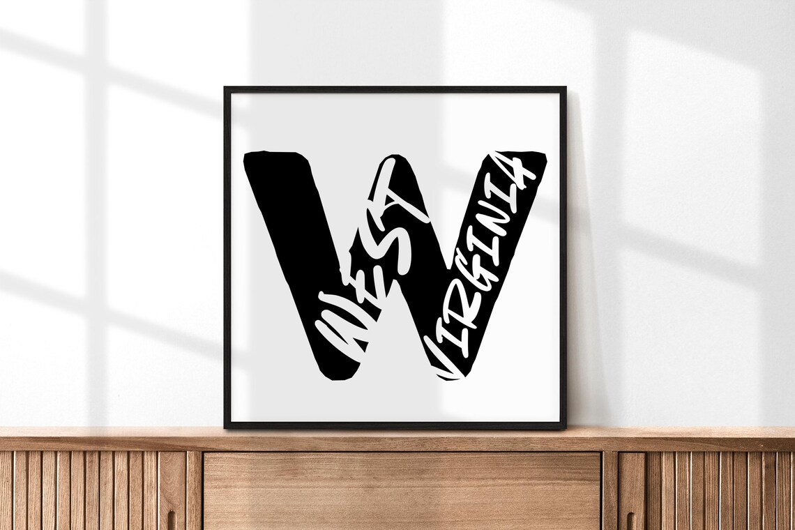 West Virginia State Big Letter W Black White Minimalist Typography Print