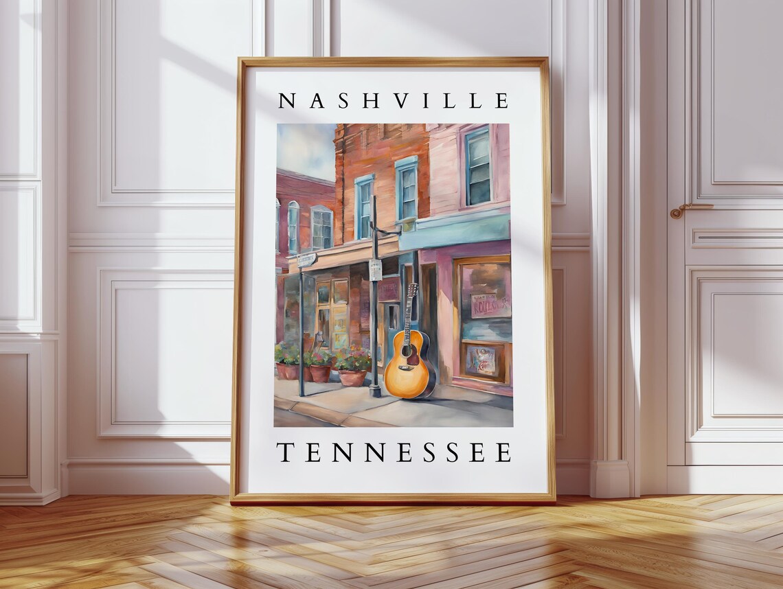 Nashville Tennessee Watercolor Guitar Street Music City Poster