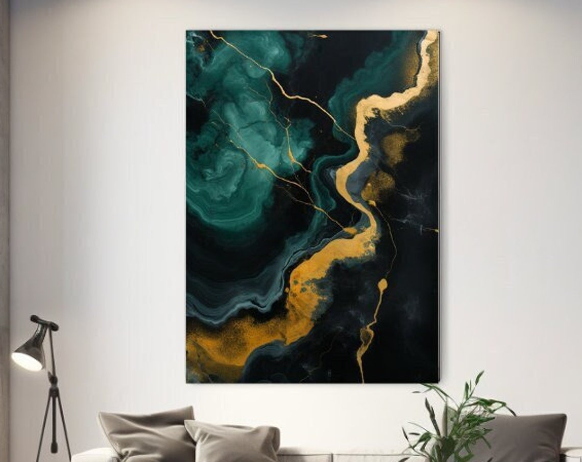 Emerald Green Gold Marble Black Abstract Modern Luxury Wall Poster