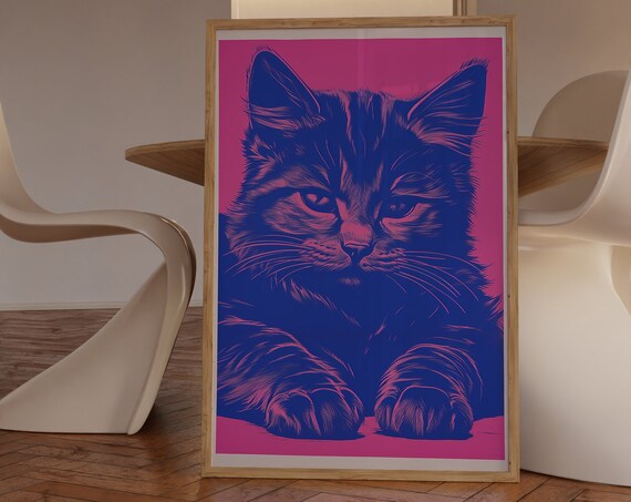 Pink And Purple Pop Art Cat Portrait Bold Duotone Kitten Poster