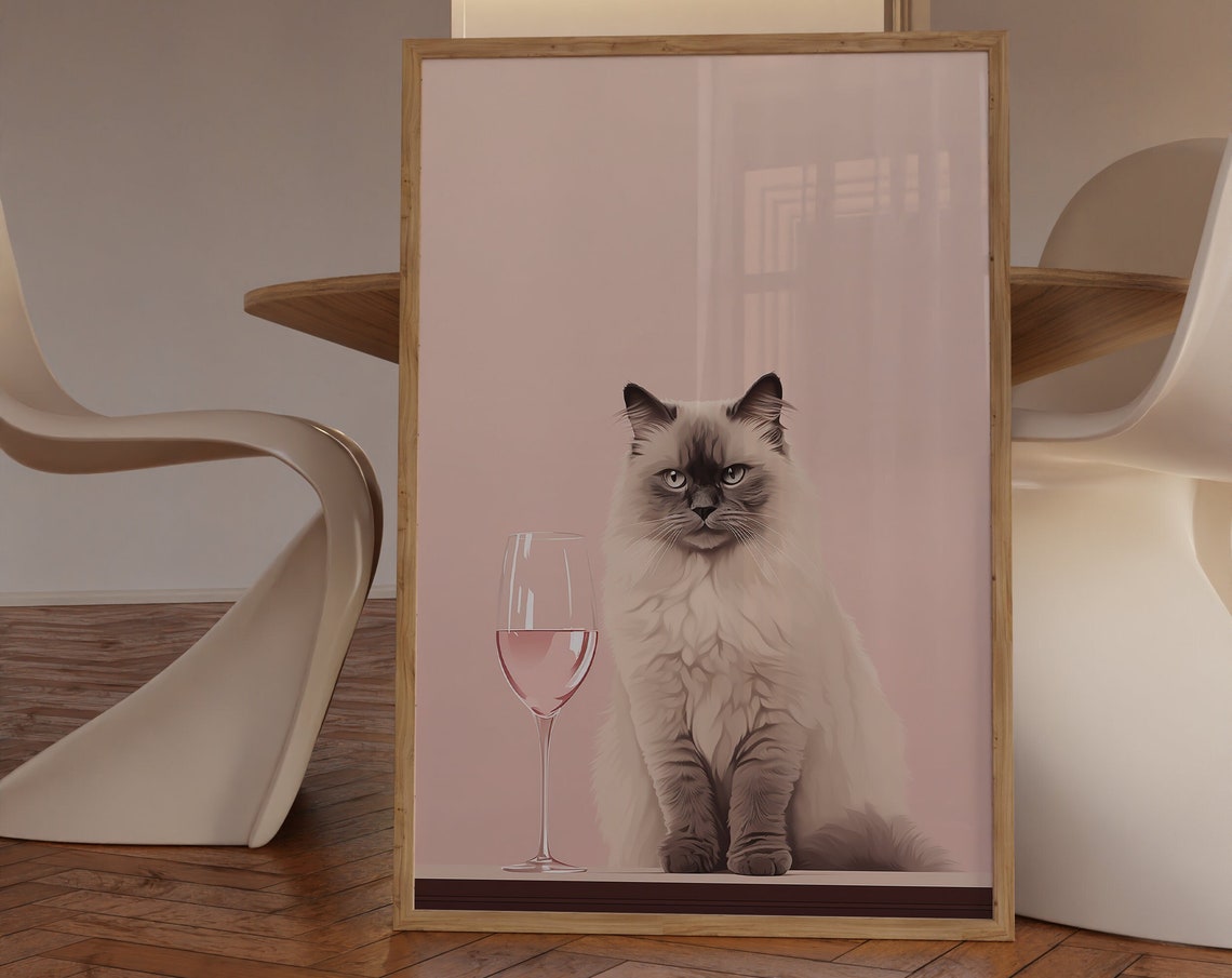 Ragdoll Cat Gallery Wall Art Funny Wine Lover Gift Ideas Pink