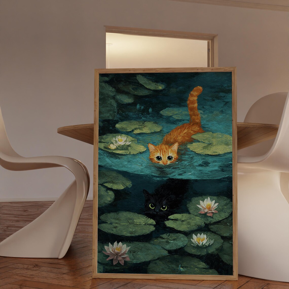 Monet-Inspired Cat Print, Cute Poster Art