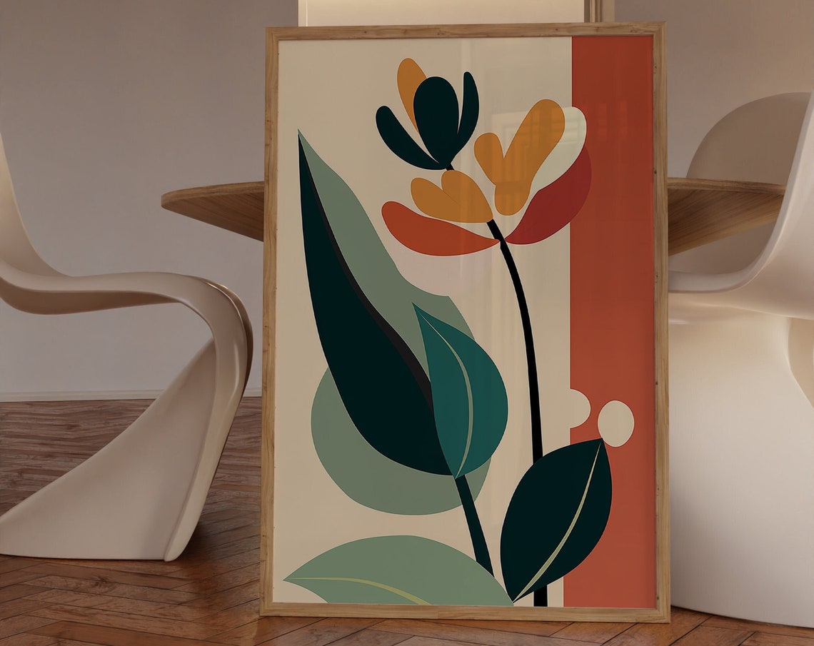 Retro Wall Art Flower Matisse Inspired Midcentury