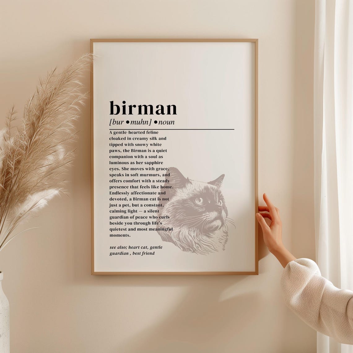 Birman Cat Definition Dictionary Style Sapphire Eyes Feline Art Print