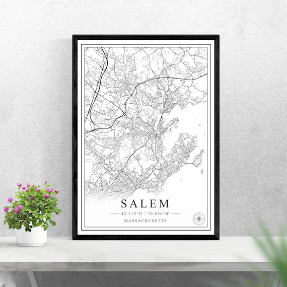 Salem Massachusetts Street Map Black And White City Map Poster