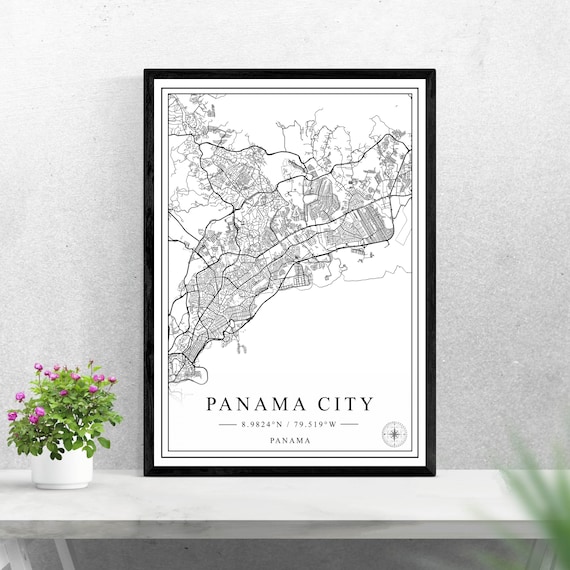 Panama City Panama Black And White Street Map With Coordinates Art Poster