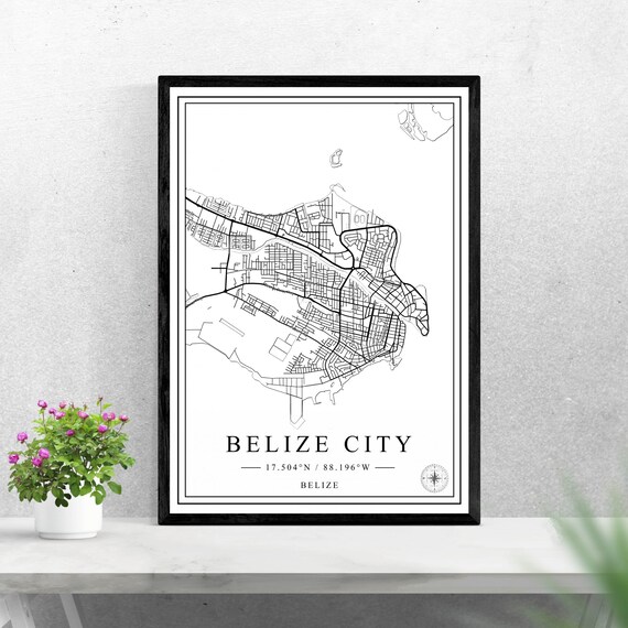 Belize City Detailed Street Map Black And White City Map Poster