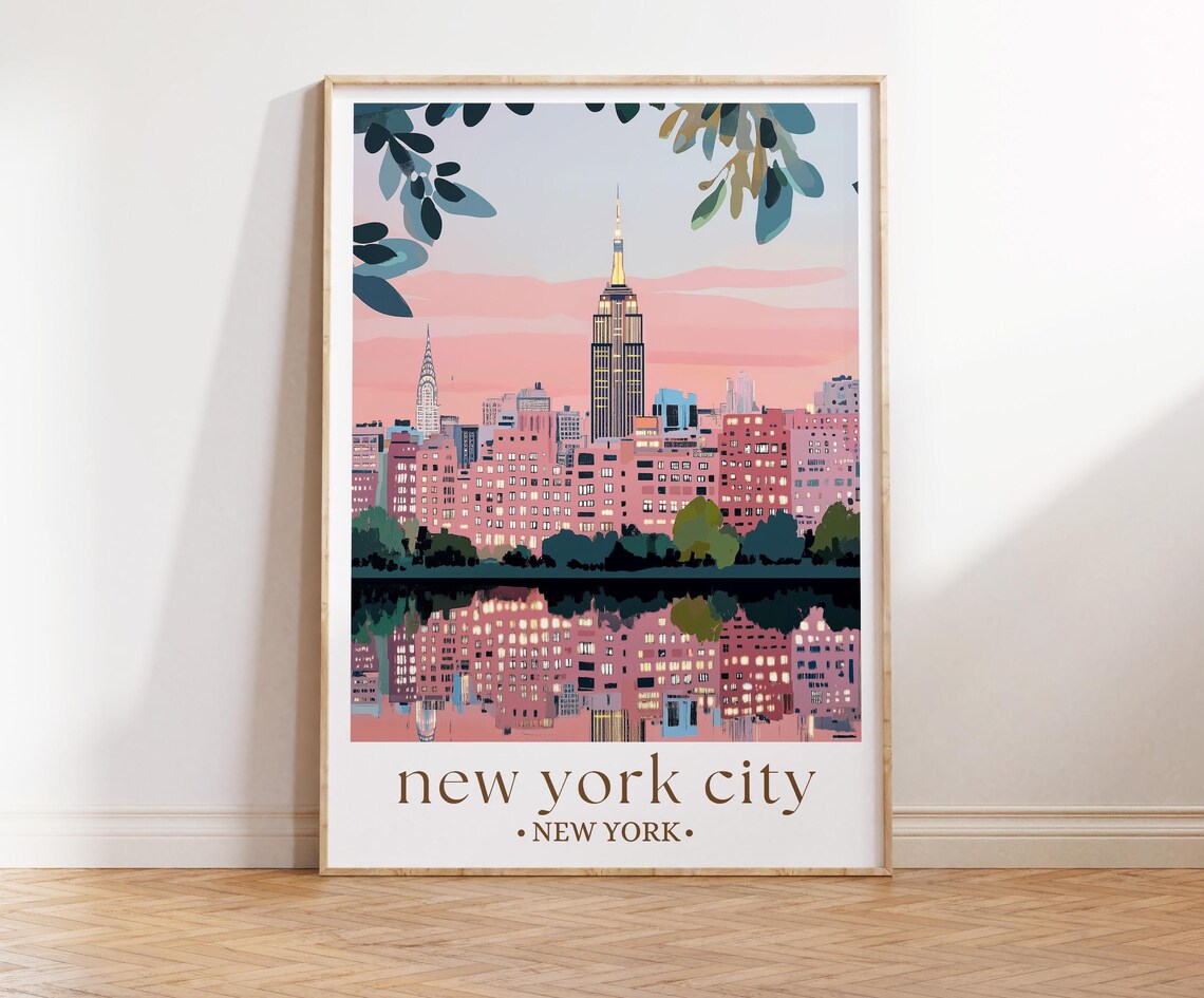 New York City Travel Poster, Retro Manhattan Skyline