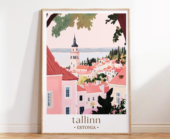 Tallinn Estonia Poster Fairytale City Wall Art Baltic Travel Illustration