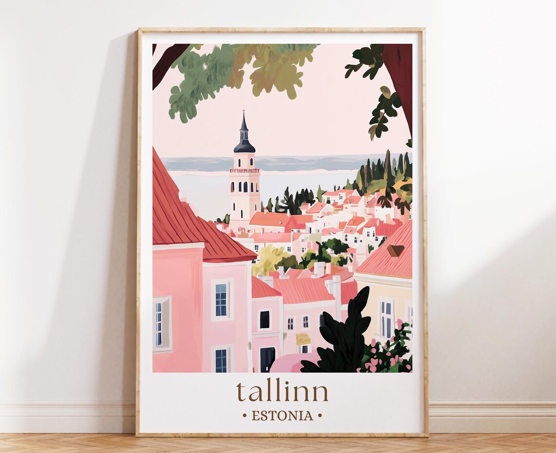 Tallinn Estonia Old Town Pink Rooftops Spire Baltic City View Poster