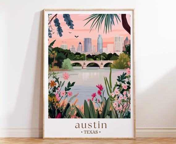 Austin Texas Illustrated Capitol City Travel Poster