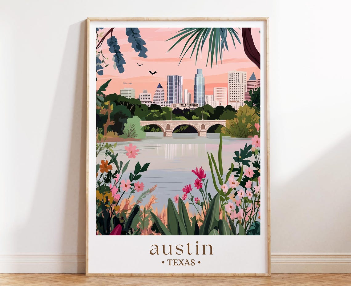 Austin Texas Illustrated Capitol City Travel Poster