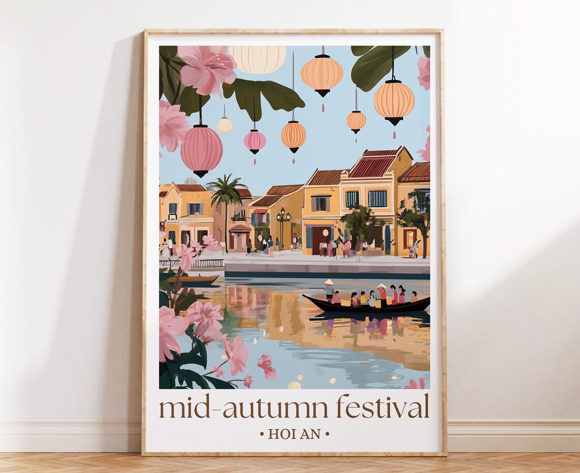 Hoi An Mid-Autumn Festival Lanterns River Boats Vietnam Night Poster