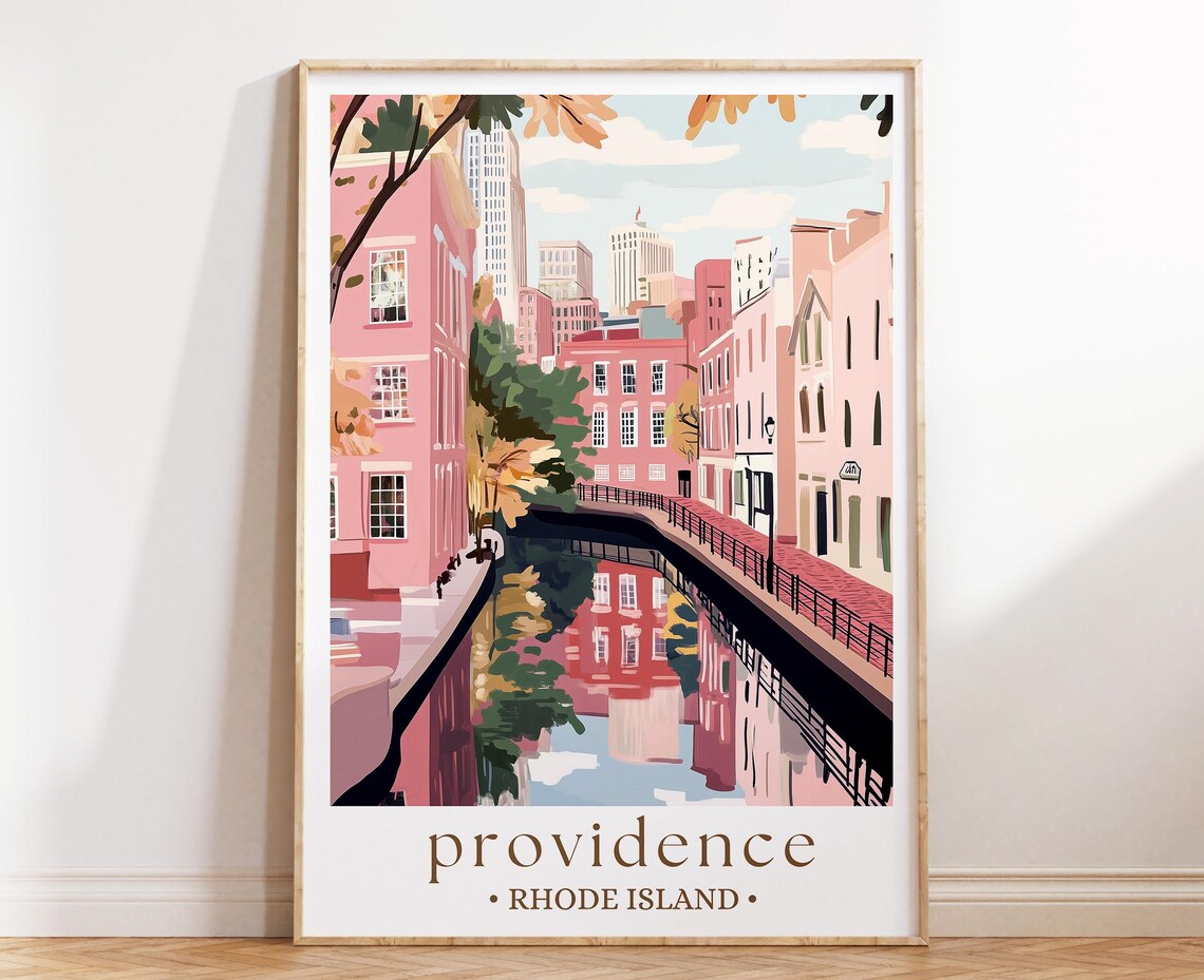 Providence Rhode Island Pink Canal Cityscape Reflection Art Poster