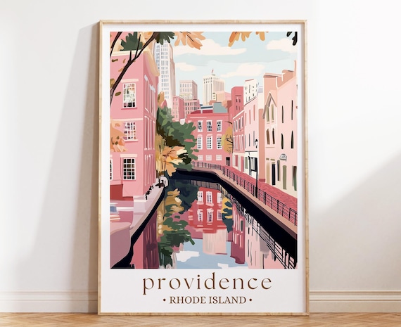 Providence Rhode Island Pink Canal Cityscape Reflection Art Poster