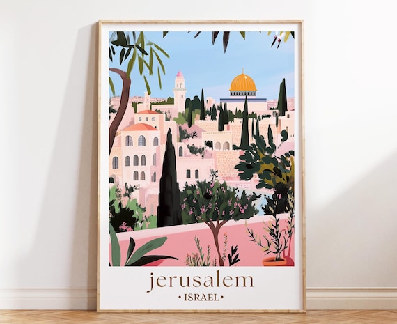 Jerusalem Israel Golden Dome Old City Stone Walls Historic Poster