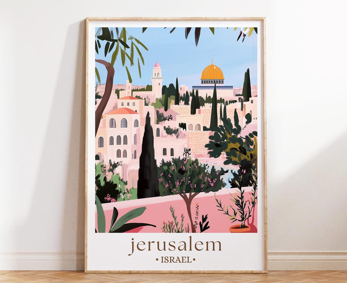 Jerusalem Israel Golden Dome Old City Stone Walls Historic Poster