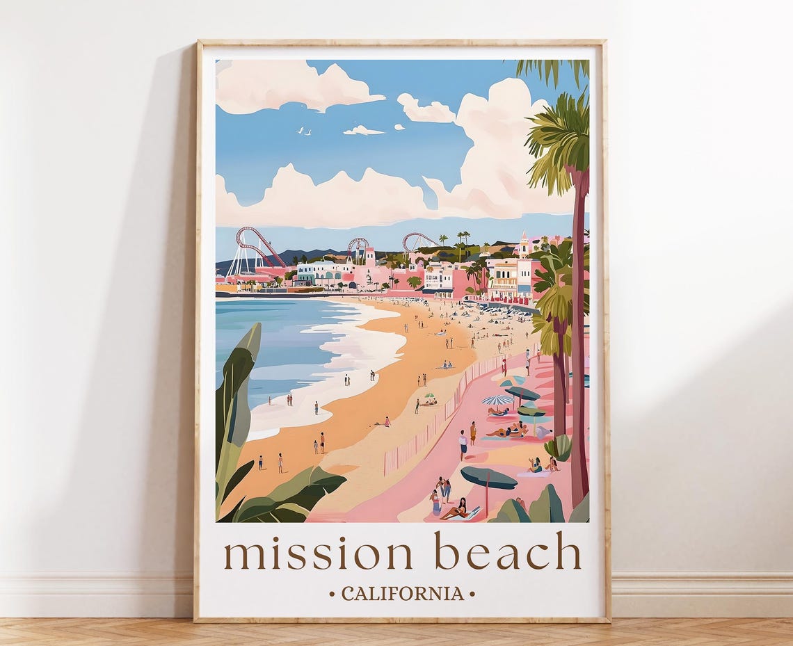 Mission Beach California Surf Town Boardwalk Roller Coaster Poster
