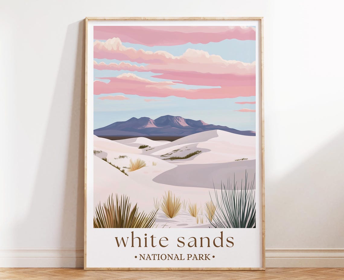 White Sands National Park Dunes Desert Sunset Minimal Travel Poster