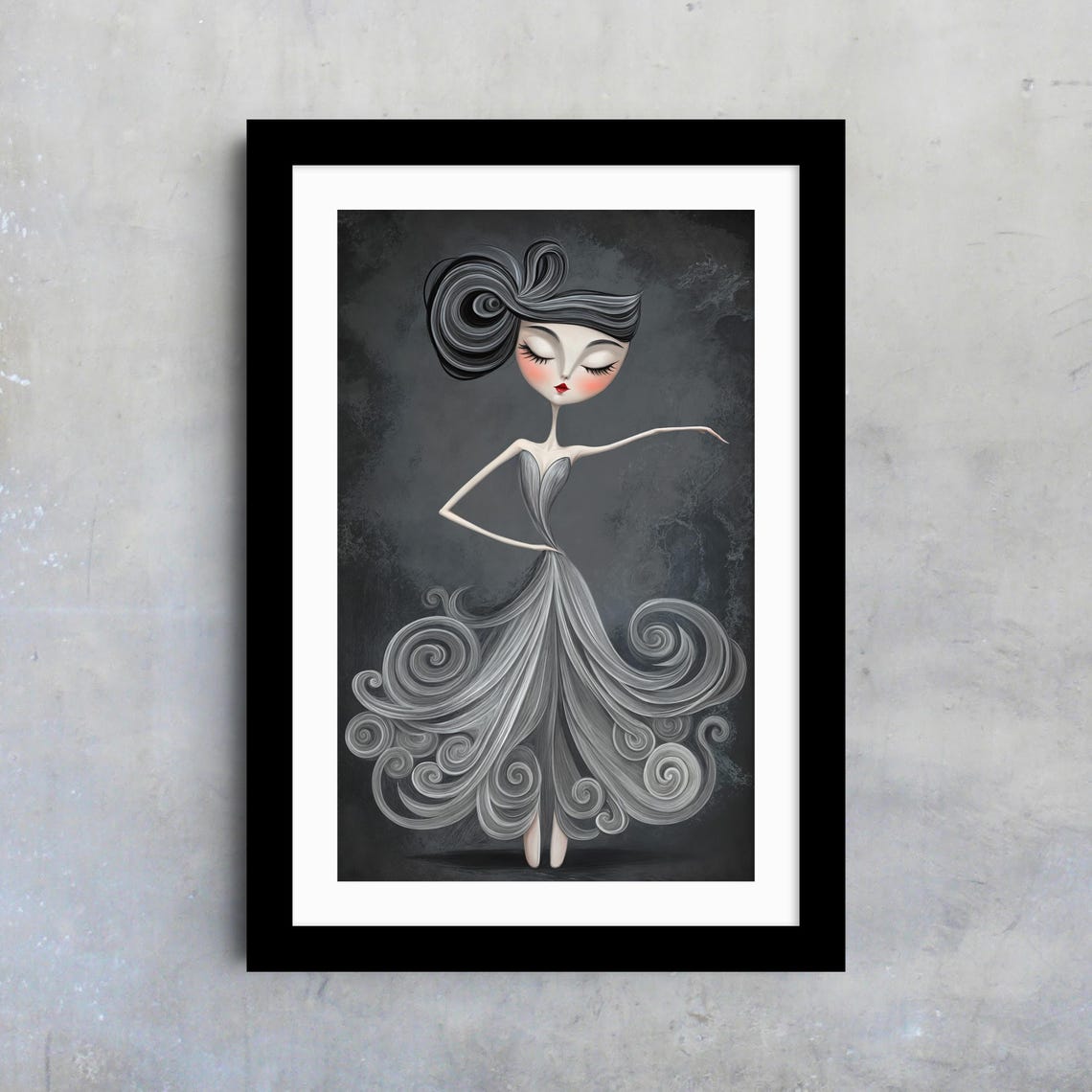Whimsical Ballerina Swirling Grey Tutu Dark Background Ballet Poster - Image 4