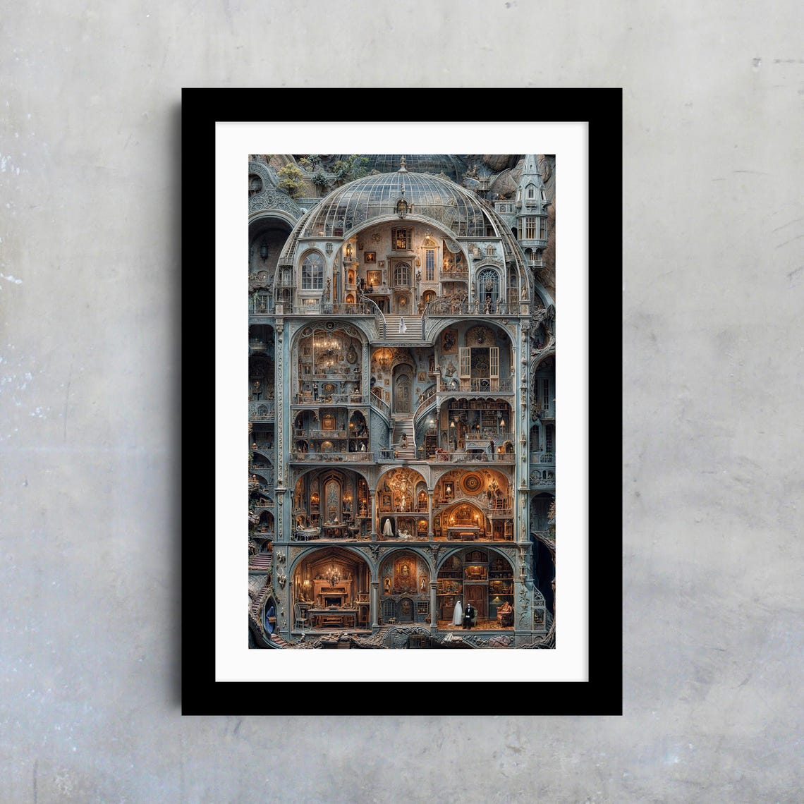 Haunted Gothic Mansion Cutaway Dollhouse Spooky Halloween Art Poster - Image 4