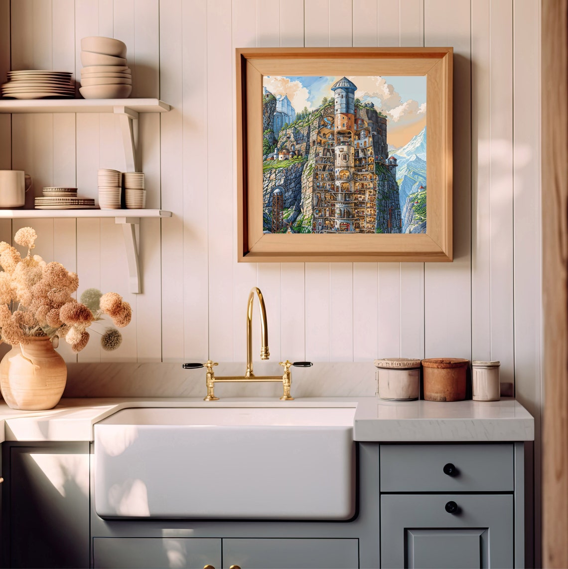 Sci Fi Fantasy City Silo Print Incredibly Detailed Art For Kids Room Urban Fantasy Poster Imaginary Place Storybook Illustration - Image 3