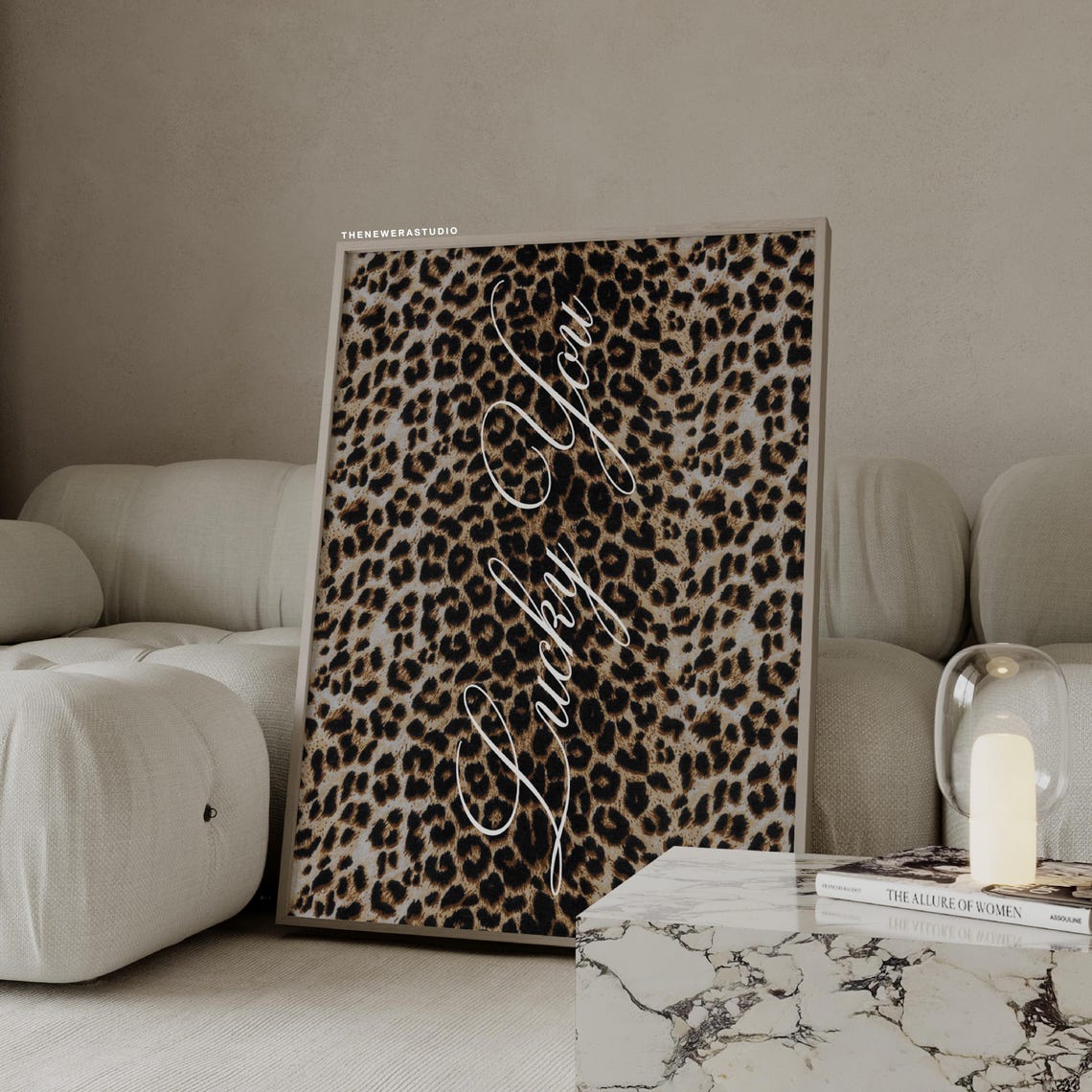 Lucky You Leopard Pattern White Script Retro Trendy Decor Poster