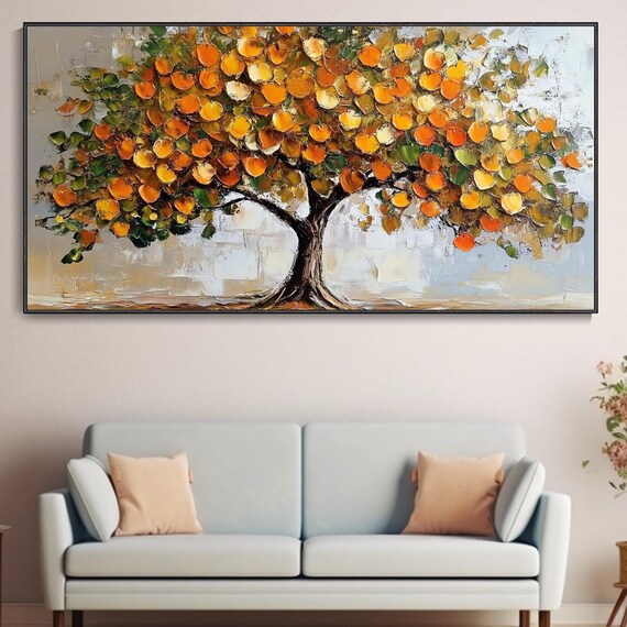 Green Orange Wall Art Abstract Orange Oil Painting On Large Wall Art Hand Painted Fruit Art Modern Home Decor Living Room Art