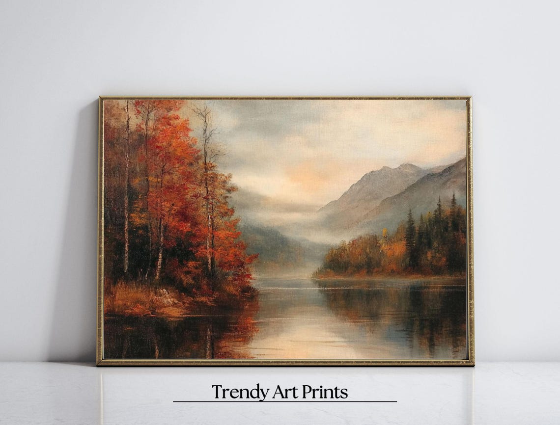 Rustic Autumn Lake Landscape Fall Foliage Mountains Reflection Poster