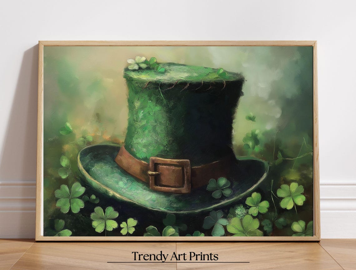 Lucky St Patricks Day Green Leprechaun Hat Shamrock Art Print - Image 8