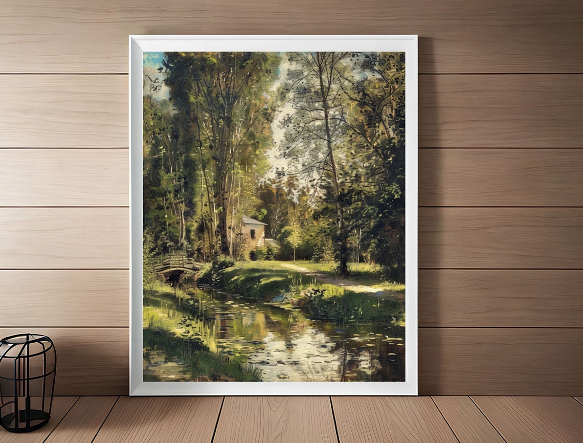 Wildflower Field Landscape Oil Painting Vintage Farm House Art Country Field Landscape Oil Painting - Image 3