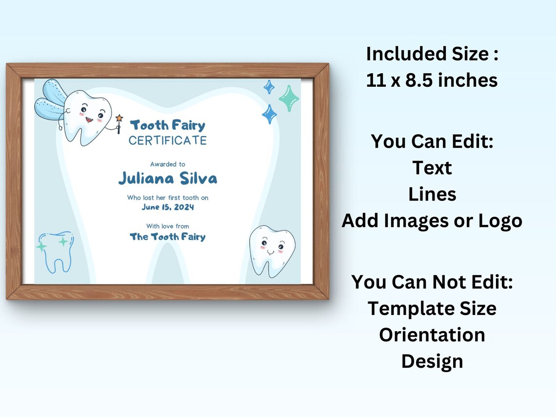 Tooth Fairy Certificate Template Cute First Tooth Keepsake Print - Image 4