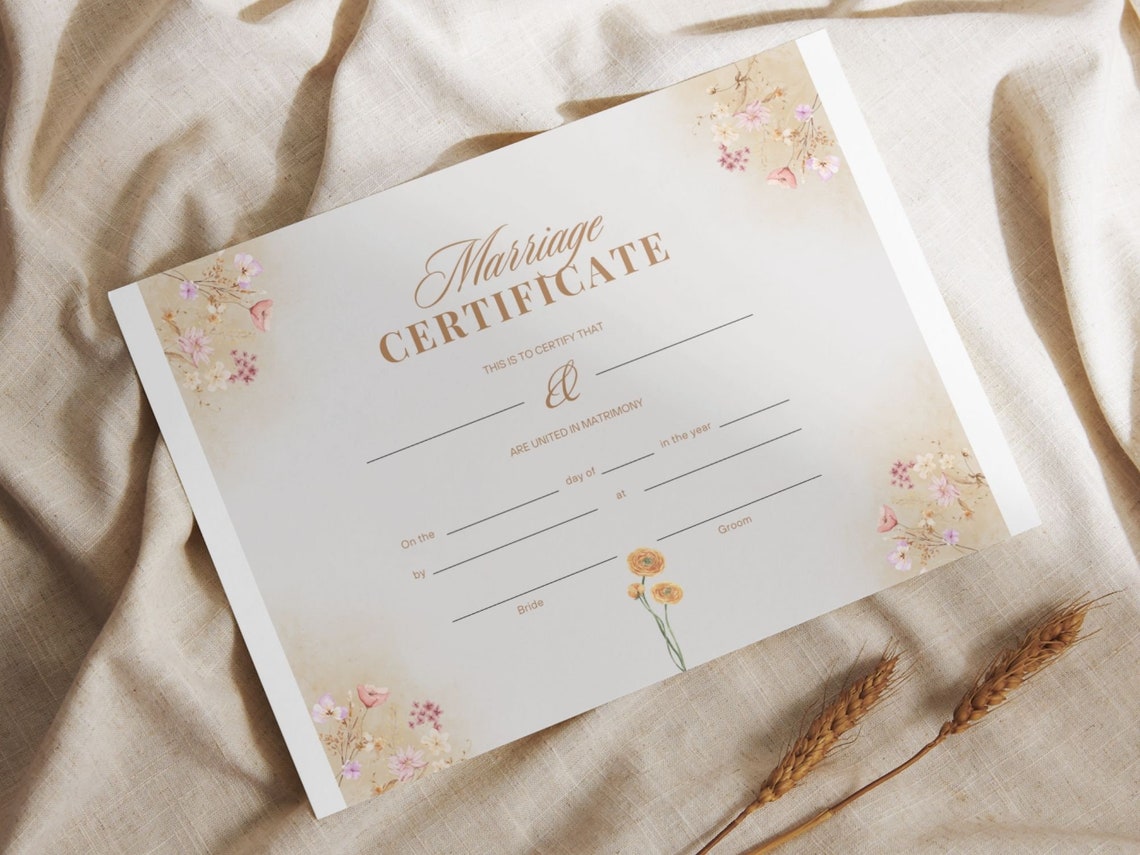 Editable Marriage Certificate Template Floral Wedding Keepsake Print - Image 8