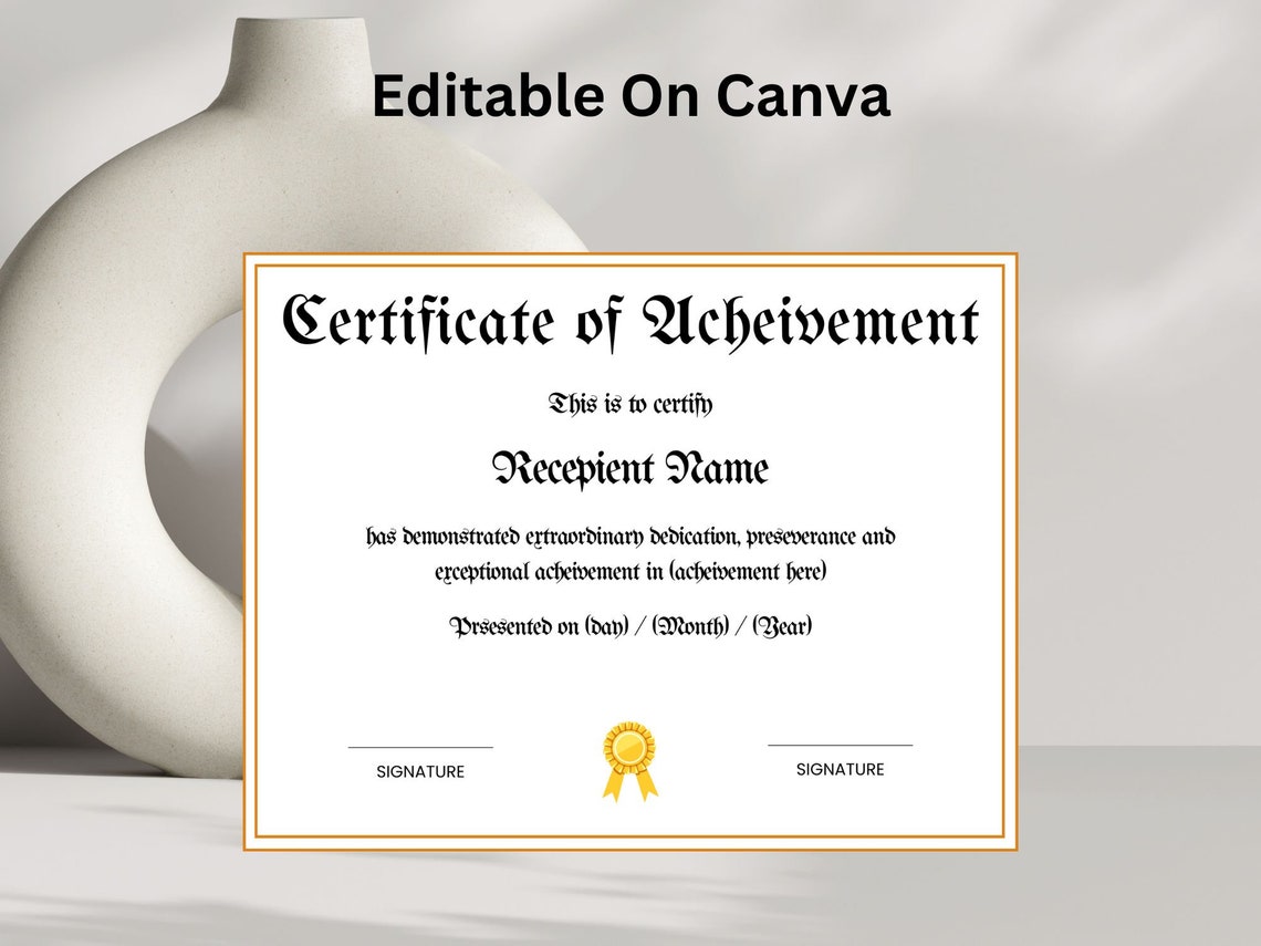 Editable Certificate Of Achievement Template Gold Seal Canva Print - Image 5