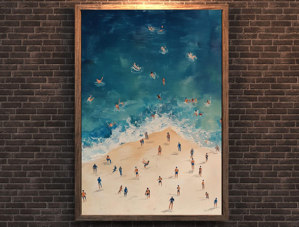 Vivid Aerial Beach Swimmers Turquoise Ocean Sand Summer Art Print - Image 7