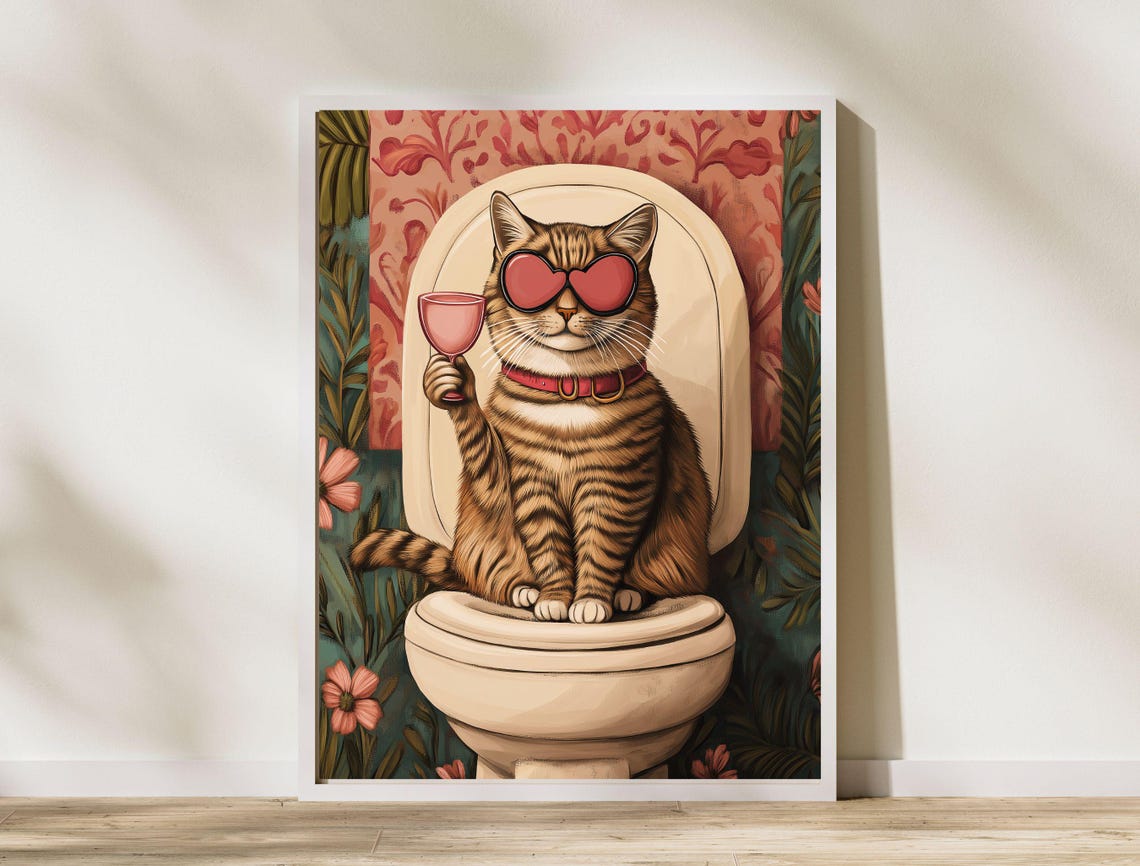Funny Tabby Cat Heart Sunglasses Toilet Cocktail Humor Art Print - Image 8