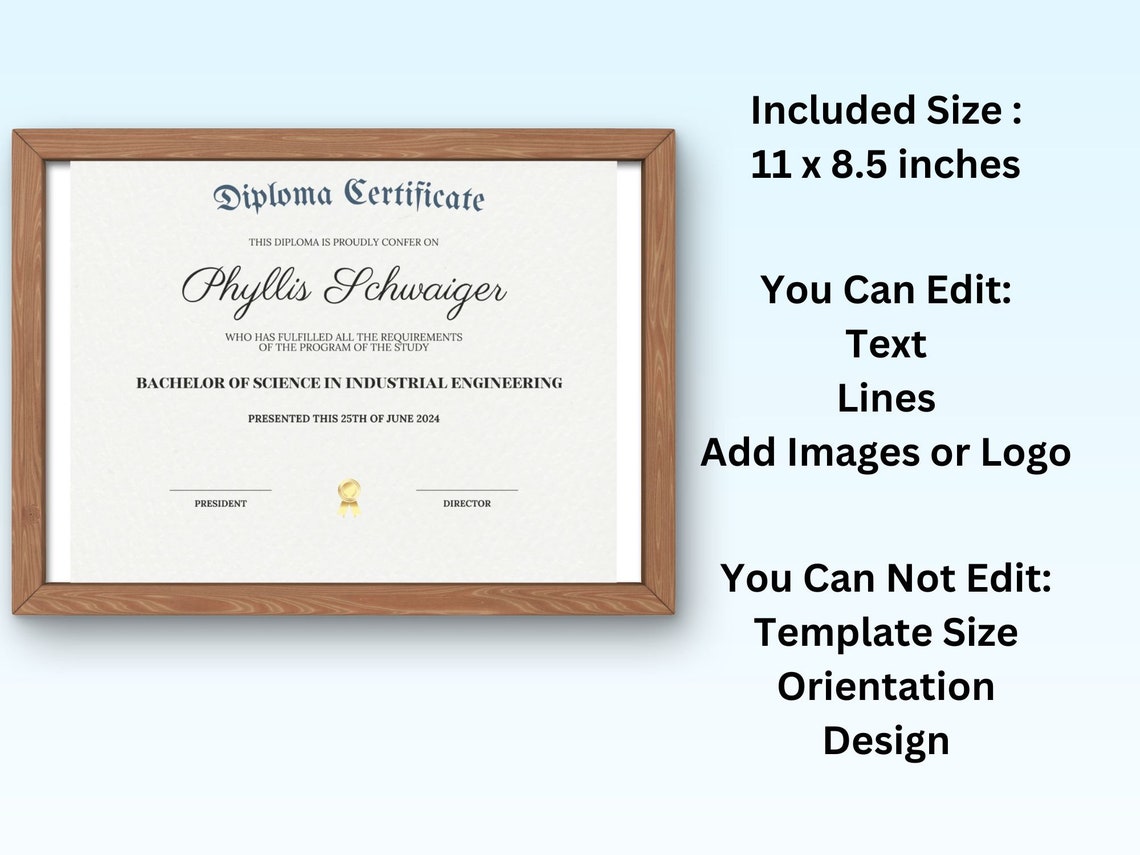 Editable College Diploma Certificate Template Gold Ribbon Print - Image 6