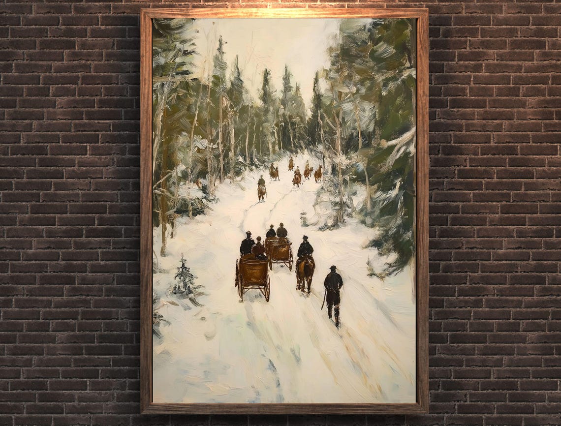 Vintage Nordic Snowy Forest Sleigh Caravan Winter Landscape Poster - Image 7