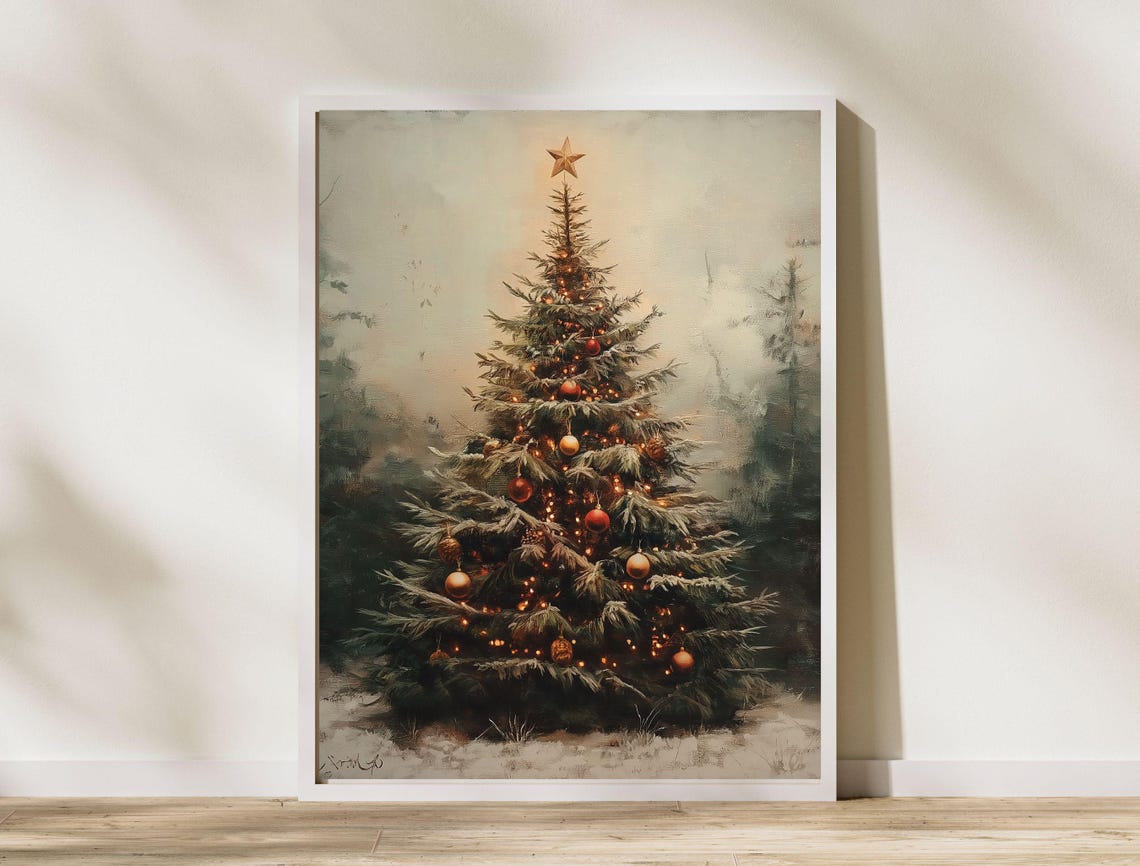 Vintage Christmas Tree Star Topper Snowy Forest Holiday Poster - Image 8